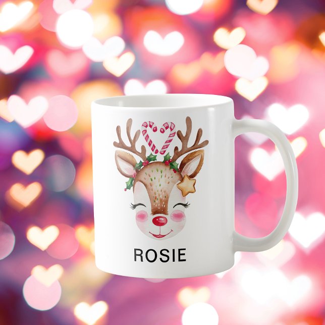 Taza De Café Love Heart Candy Cane Reindeer Custom Name (Love Heart Candy Cane Reindeer Custom Name Coffee Mug
)