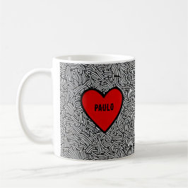 Taza De Café Love Heart Doodle mug Black White & Red valentines