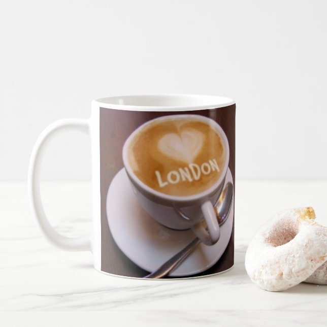 Taza De Café Love Heart London Cappuccino Coffee Mug (Con donut)