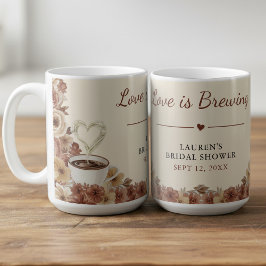 Taza De Café Love is Brewing Brown Floral Heart Bridal Shower