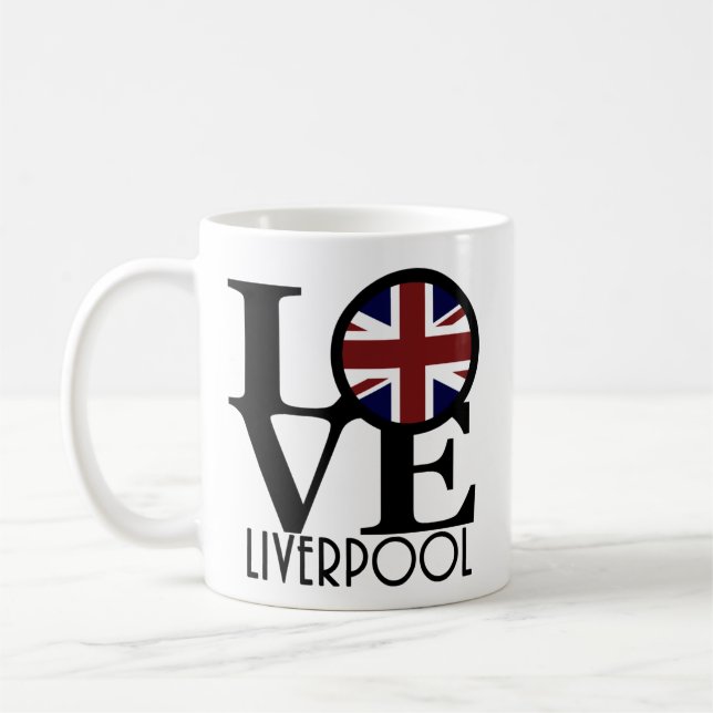 Taza De Café LOVE Liverpool England (Bandera del Reino Unido) 1 (Izquierda)
