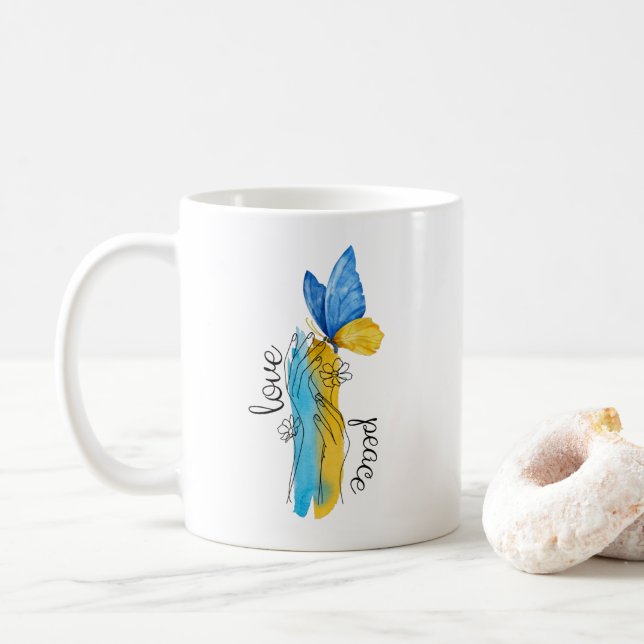 Taza De Café Love, Peace Ukraine (Con donut)