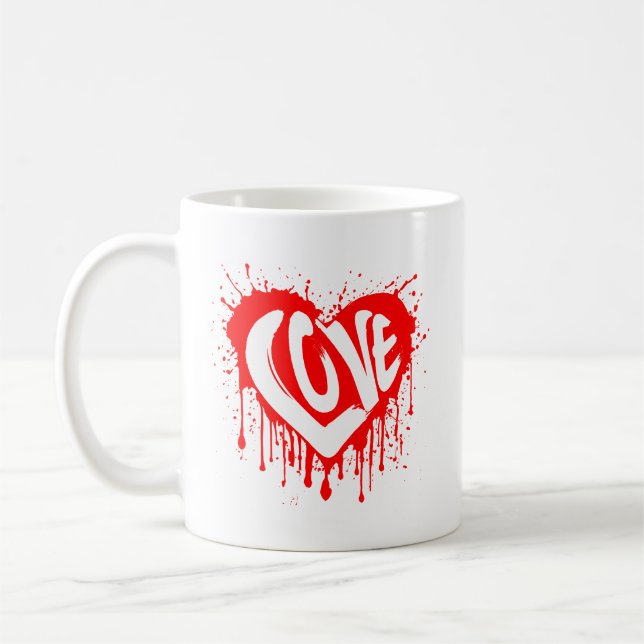 Taza De Café Love Retro Red Heart Valentine White Text (Izquierda)