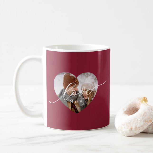 Taza De Café Love Script Heart Photo Red (Con donut)
