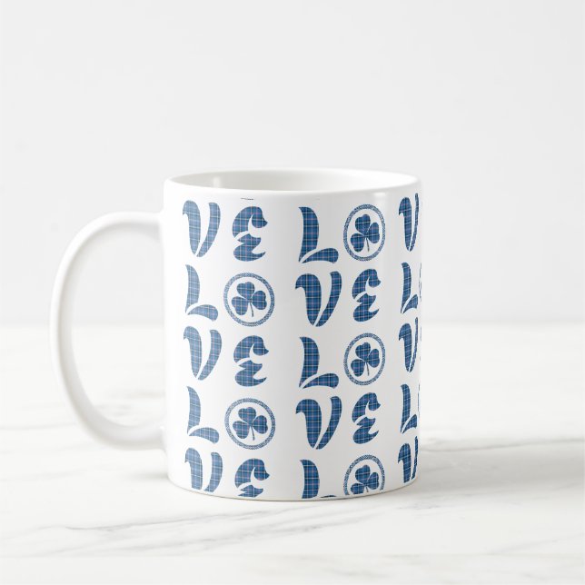 Taza De Café Love Shamrock Plaid Blue Black Classic Pattern (Izquierda)