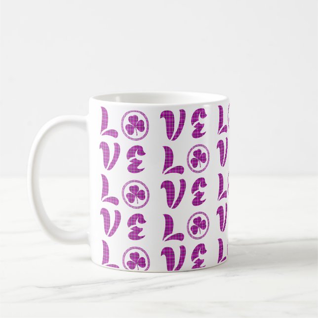 Taza De Café Love Shamrock Plaid Purple Classic Pattern (Izquierda)