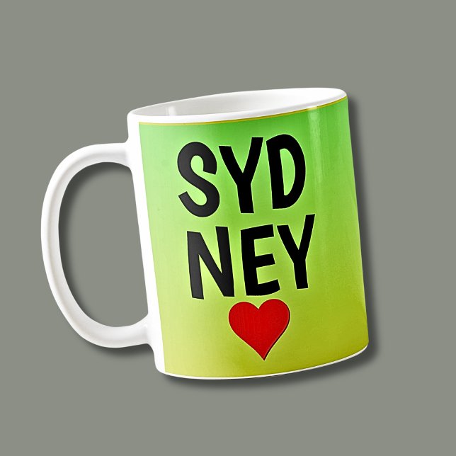 Taza De Café Love Sydney (o su texto) Heart on Green Gold (Subido por el creador)