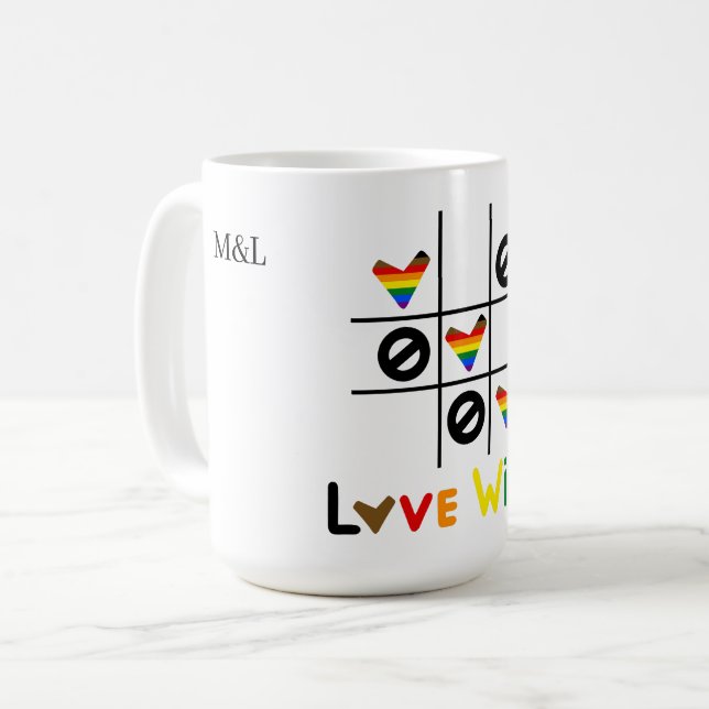 Taza De Café Love Wins Tic Tac Toe LGBT Custom Date & Names Mug (Anverso izquierdo)