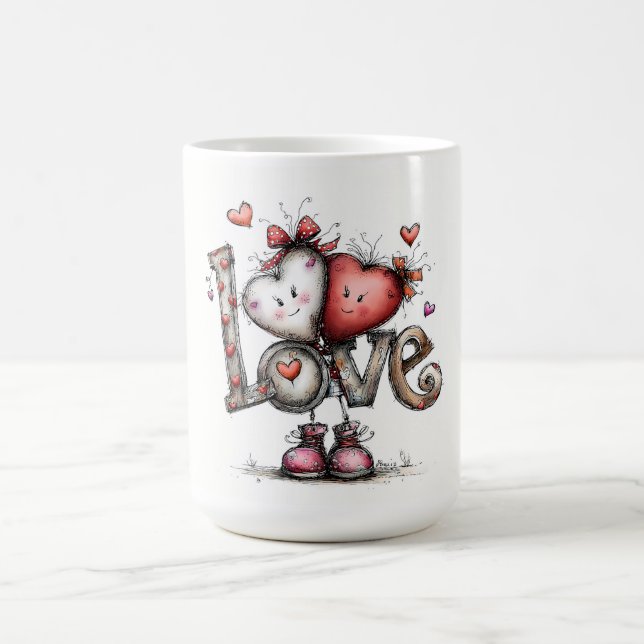 Taza De Café  LOVE with Heart Characters Illustration (Centro)