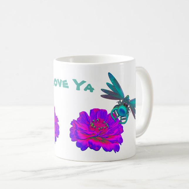 Taza De Café Love Ya Cute Dragonfly Zinnia Flor (Anverso derecho)