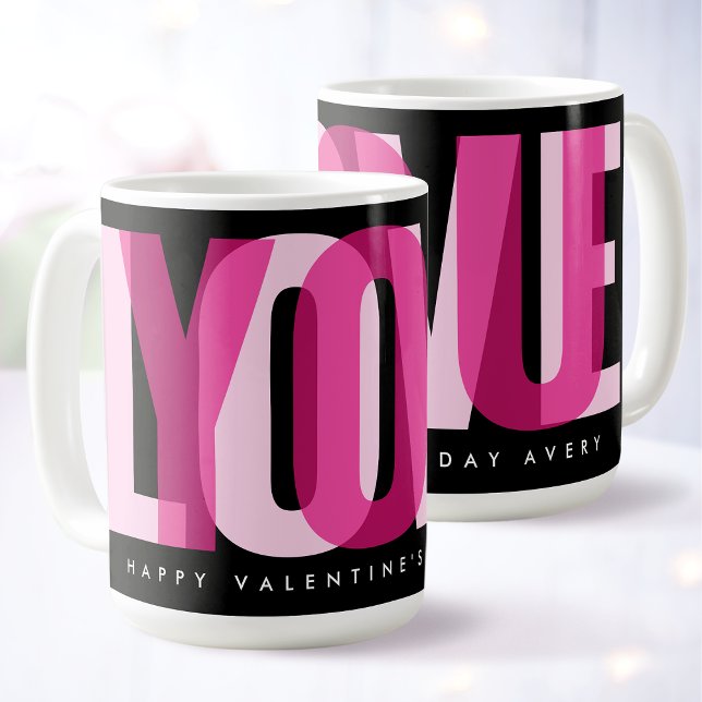 Taza De Café Love You Custom Happy Valentine's Day Pink Black (Subido por el creador)