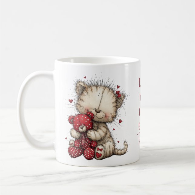 Taza De Café “Love You Fur-Ever” Cute Cat & Teddy Valentine Mug (Izquierda)