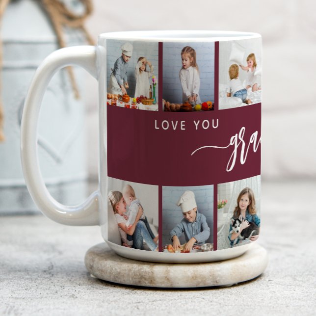Taza De Café Love You Grandma 12 Photo Collage Burgundy (Subido por el creador)