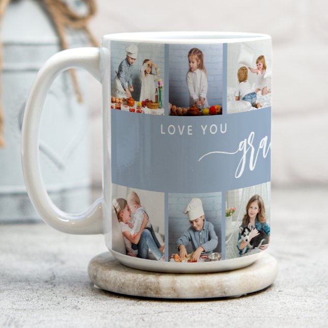 Taza De Café Love You Grandma 12 Photo Collage Dusty Blue (Subido por el creador)