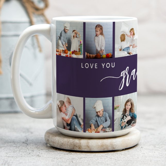Taza De Café Love You Grandma 12 Photo Collage Purple (Subido por el creador)