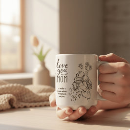 Taza De Café Love You Mom Minimalist Line Art Mother Daughter 