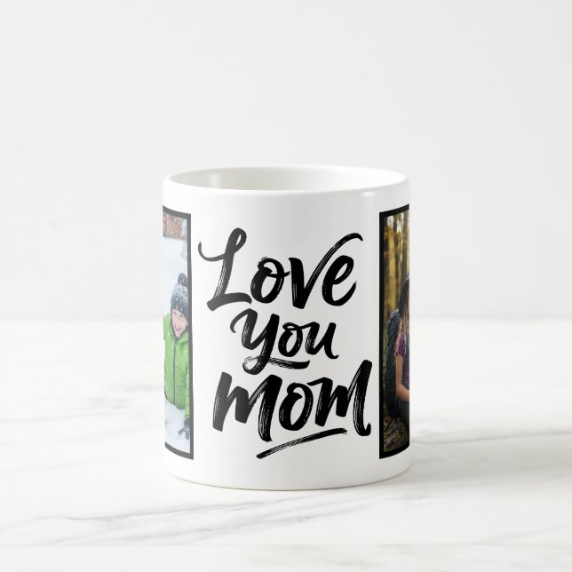 Taza De Café Love You Mom Two Photo Brush Script (Centro)