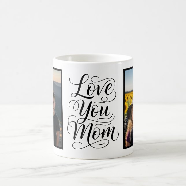 Taza De Café Love You Mom Two Photo Modern White (Centro)