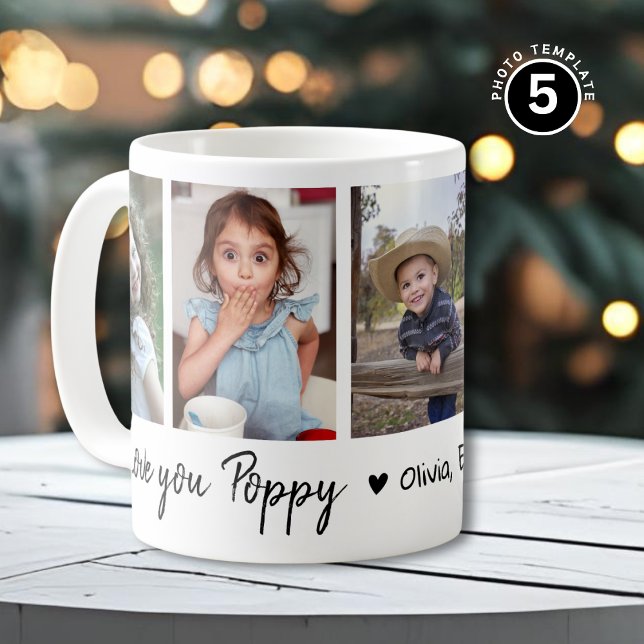 Taza De Café Love You Poppy Grandkids Names 5 Photo Collage (Subido por el creador)