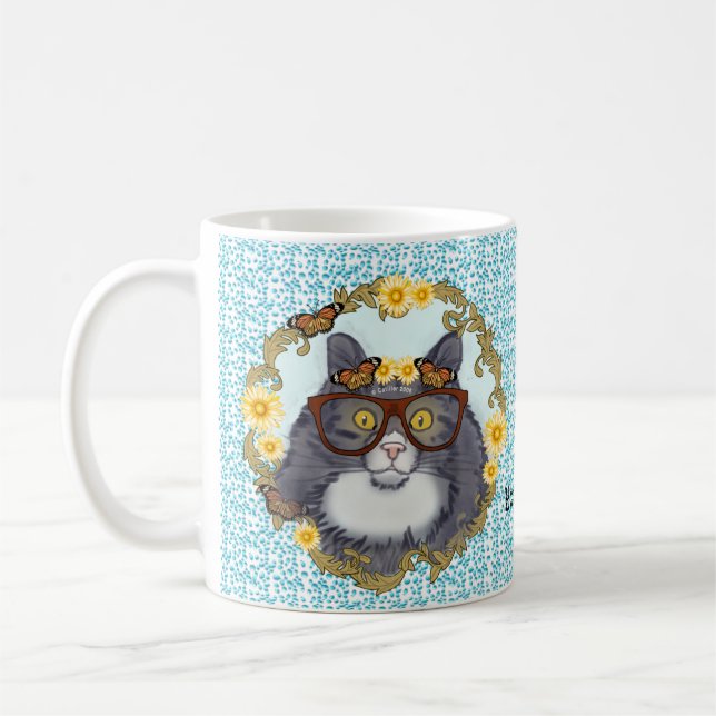 Taza De Café Lovely Floof Cat usando un tazón de gafas (Izquierda)