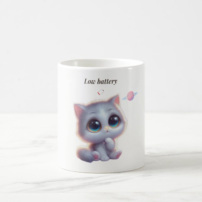 Taza De Café Low Battery Cat Meme Mug (Centro)