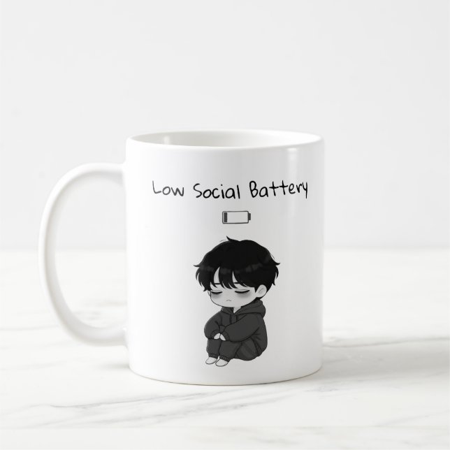 Taza De Café Low Social Battery Relatable Chibi Boy (Izquierda)