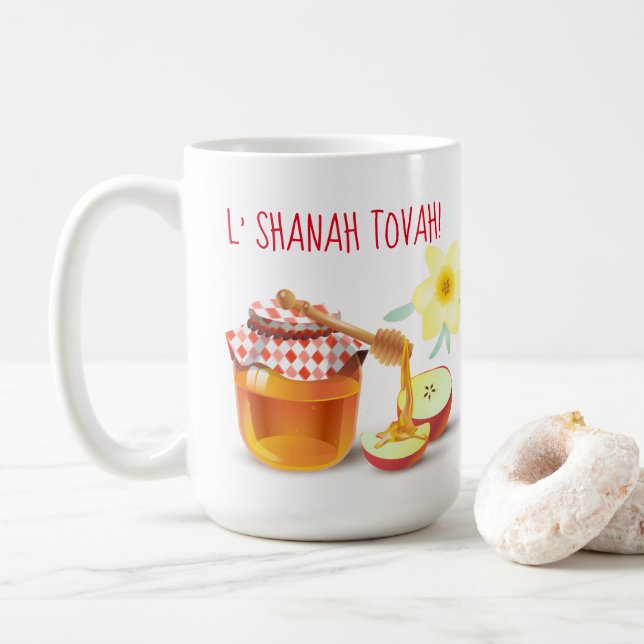 Taza De Café ¡L'Shanah Tovah! Una dulce y buena miel de Año Nue (Con donut)