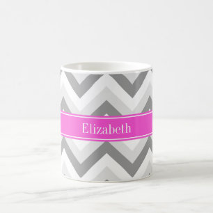 Taza De Café Lt Dos Chevron Blanco Gris Nombre Rosado Caliente