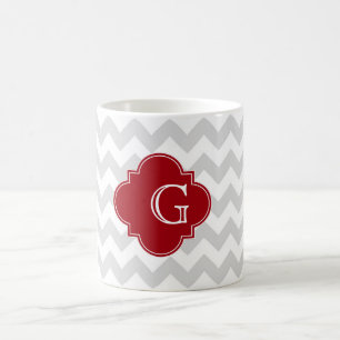 Taza De Café Lt Gris Blanco Chevron Arándano Cuatro Hojas Monog
