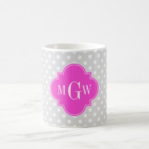 Taza De Café Lt Polka Gris Dot Quatrefol Rosa Caliente 3 Monogr