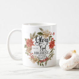 Taza De Café Lucas 2:14 Gloria a Dios Navidades Floral de oro