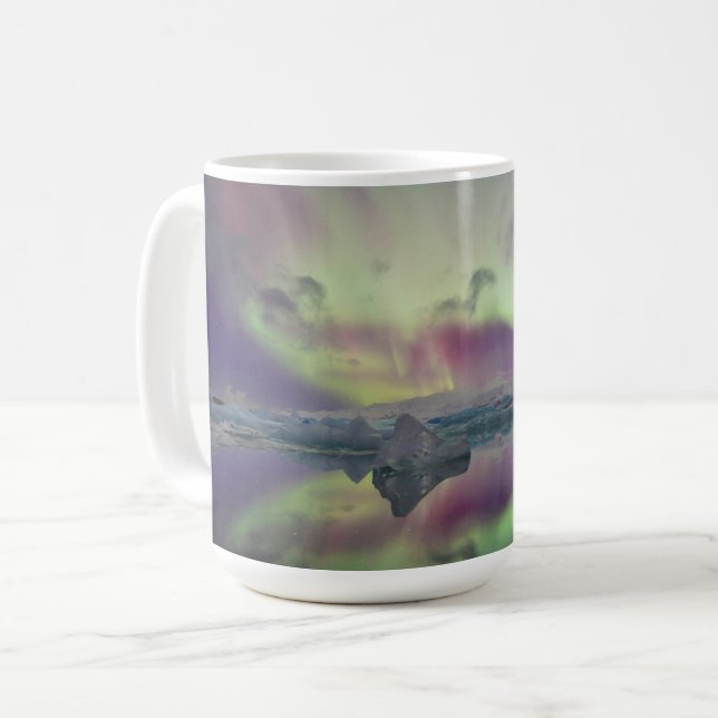 Taza De Café Luces de Aurora reflejan laguna | Islandia (Anverso izquierdo)