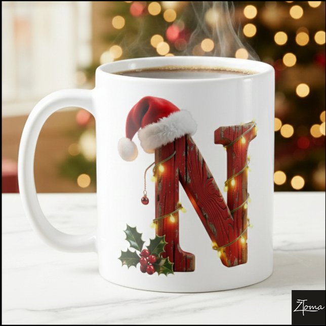 Taza De Café Luces de Cuerda de Madera Rústica Letra de Navidad (Subido por el creador)