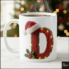 Taza De Café Luces de Cuerda de Madera Rústica Letra de Navidad