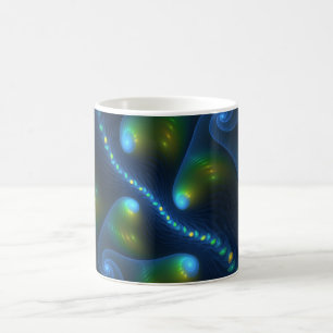 Taza De Café Luces de fantasía Resumen Fractal amarillo verde a