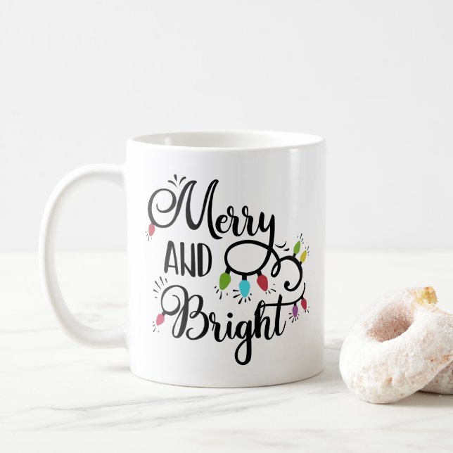 Taza De Café luces de fiesta alegres y brillantes (Con donut)