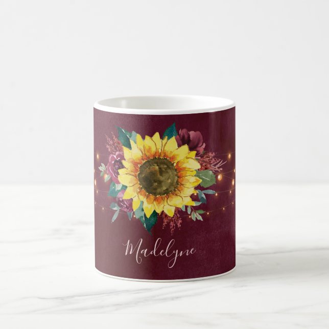 Taza De Café Luces de girasol Monograma de floral borgoñona (Centro)