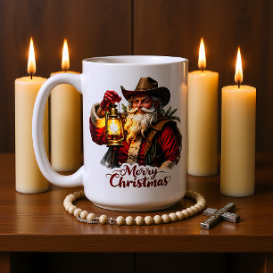 Taza De Café Luces de linterna de vaquero Santa