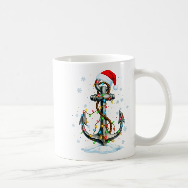 Taza De Café Luces de Navidad de Ancla Náutica Barco Marinero  (Derecha)