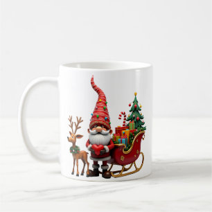 Taza De Café Luces de Navidad Gnome Santa Claus Montando Trineo