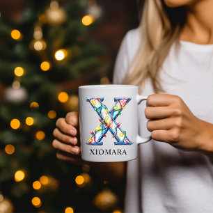 Taza De Café Luces de Navidad Personalizadas Monograma Inicial