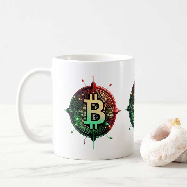 Taza De Café Luces de Navidades de Bitcoin (Con donut)