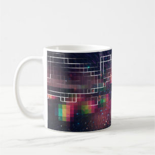 Taza De Café Luces de neón retro y patrón geométrico sin sol
