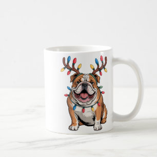 Taza De Café Luces de reno de Santa Bulldog inglés Navidad