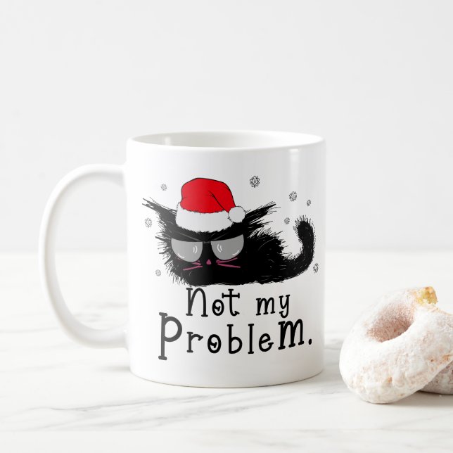 Taza De Café Luces divertidas de Navidades de gatos negros (Con donut)