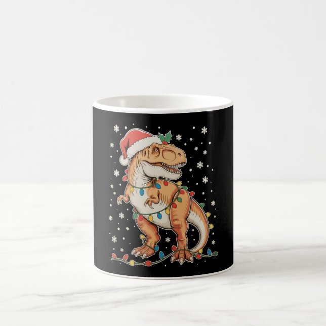 Taza De Café Luces Navideñas de Dinosaurio T Rex Fiesta (Centro)