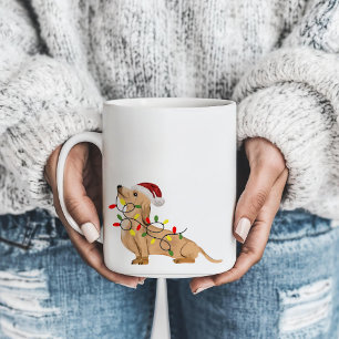Taza De Café Luces y Gorra de los Navidades de perro de Dachshu