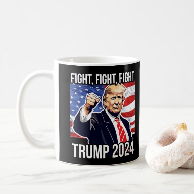 Taza De Café Lucha contra la bandera estadounidense de Donald T (Con donut)