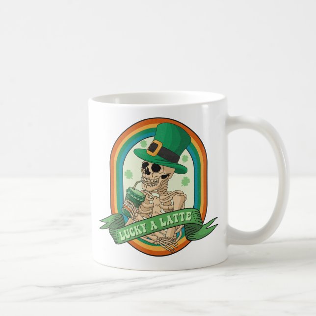 Taza De Café Lucky A Latte - Skeleton, Café y Clovers (Derecha)