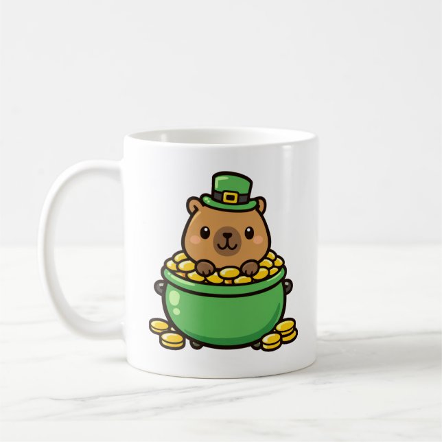 Taza De Café Lucky Capybara Pot of Gold Funny St. Patrick's Day (Izquierda)